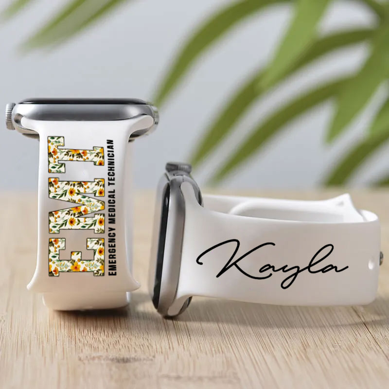 Boho Floral EMT Personalized Print Watch Band for Apple