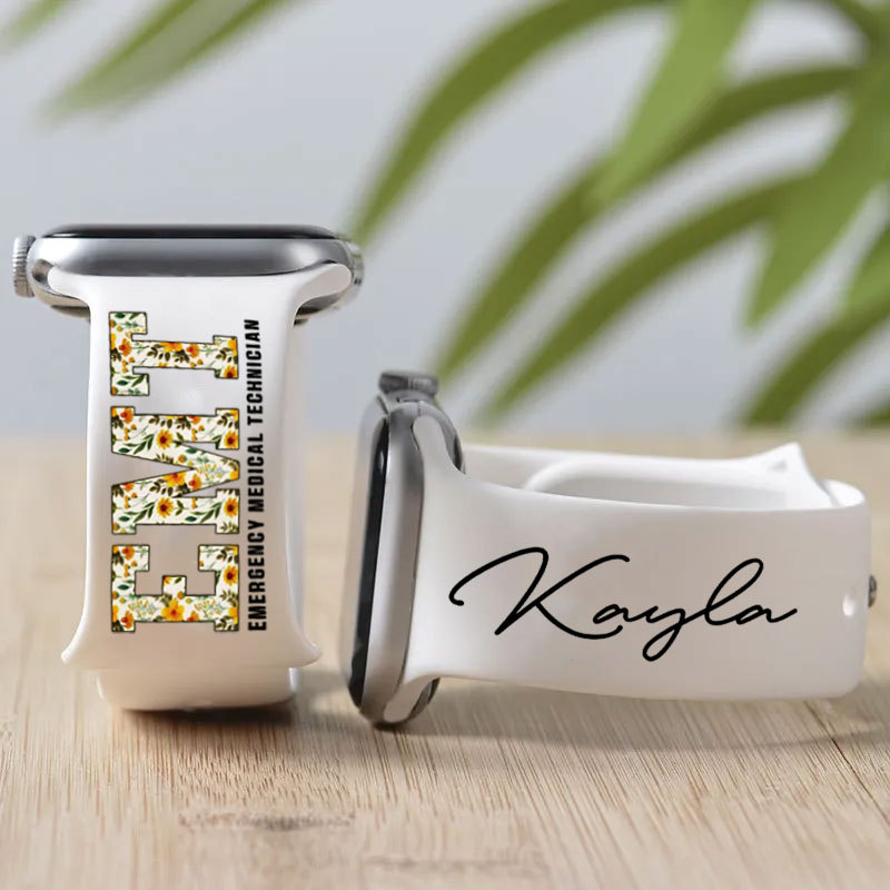 Boho Floral EMT Personalized Print Watch Band for Apple