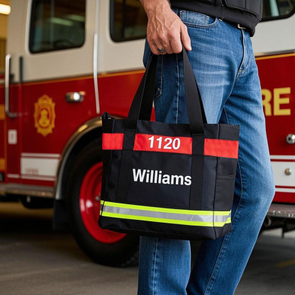 Black Firefighter Themed Handbag With Reflective Strip