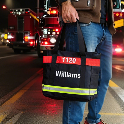 Black Firefighter Themed Handbag With Reflective Strip