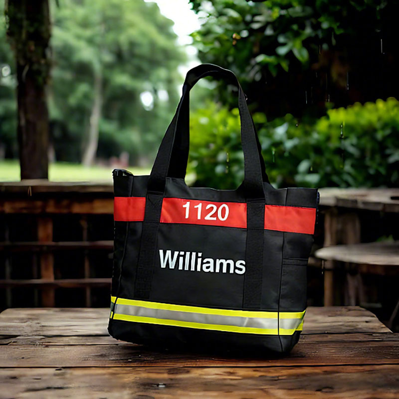 Black Firefighter Themed Handbag With Reflective Strip