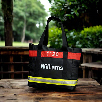 Black Firefighter Themed Handbag With Reflective Strip