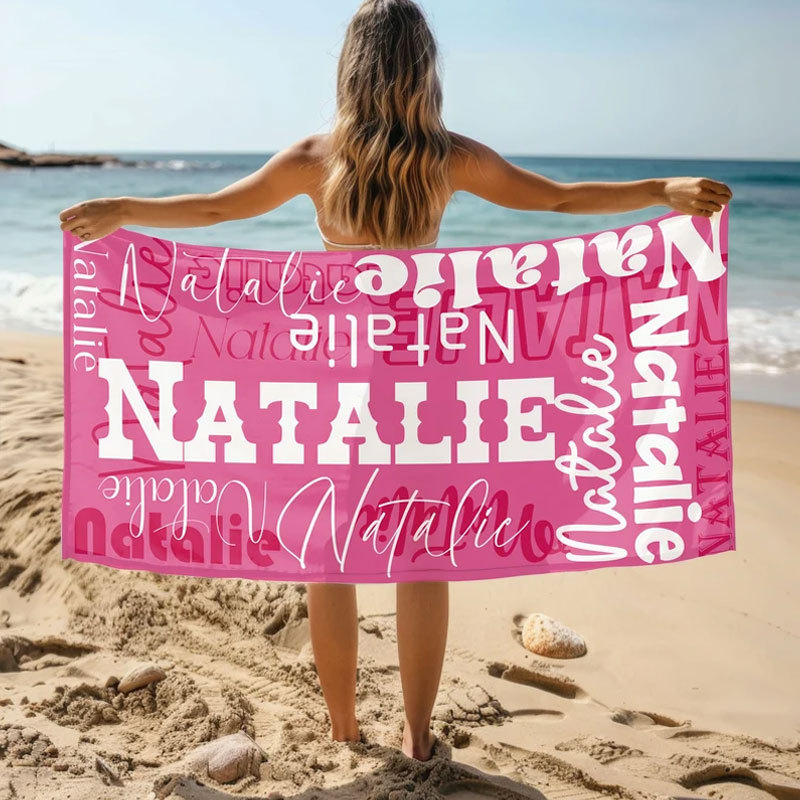 Personalized Signature Beach Towel with Name For Kids, Vacation, Picnic Towel