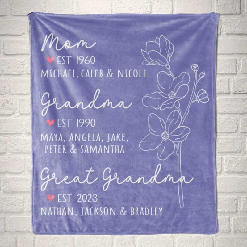 Great Grandma Blanket with Grandkid Names Grandparent Gift
