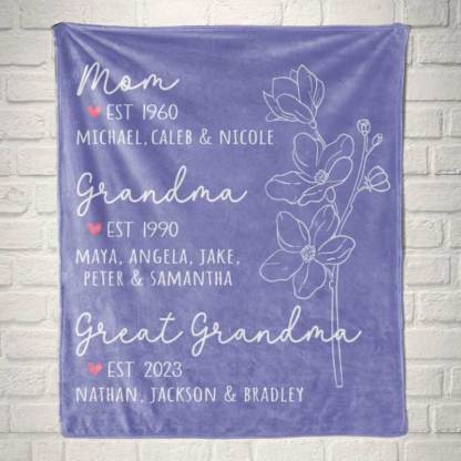 Great Grandma Blanket with Grandkid Names Grandparent Gift