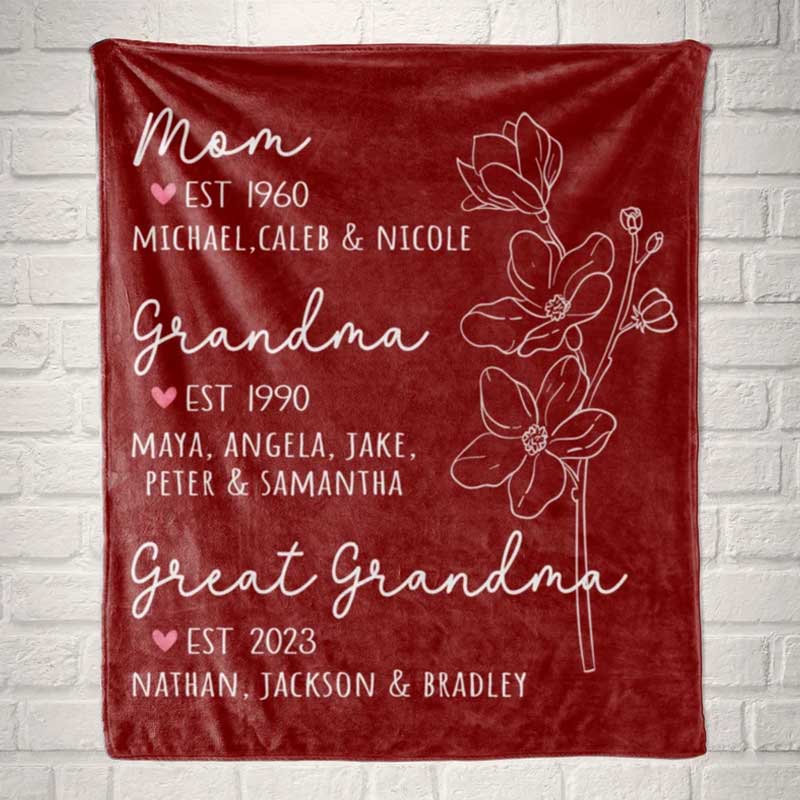 Great Grandma Blanket with Grandkid Names Grandparent Gift