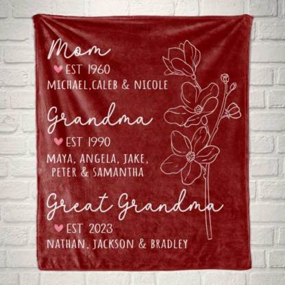 Great Grandma Blanket with Grandkid Names Grandparent Gift