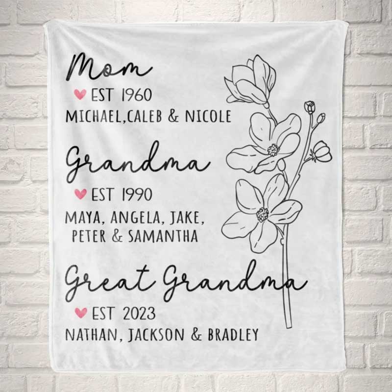 Great Grandma Blanket with Grandkid Names Grandparent Gift