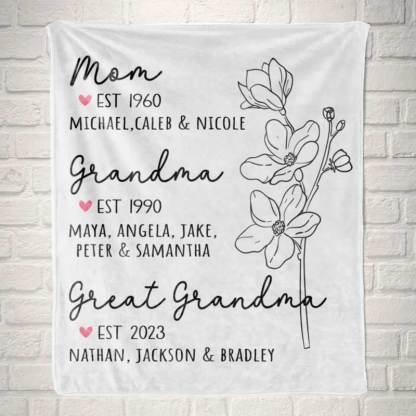 Great Grandma Blanket with Grandkid Names Grandparent Gift