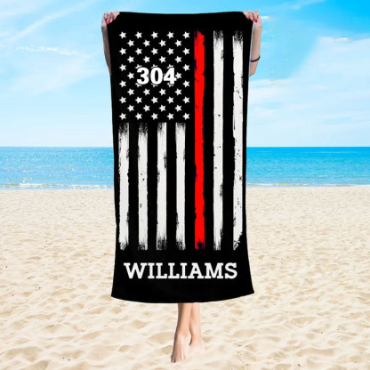 Firefighter Bunker Gear Personalized Beach Towel with Name and Badge Number