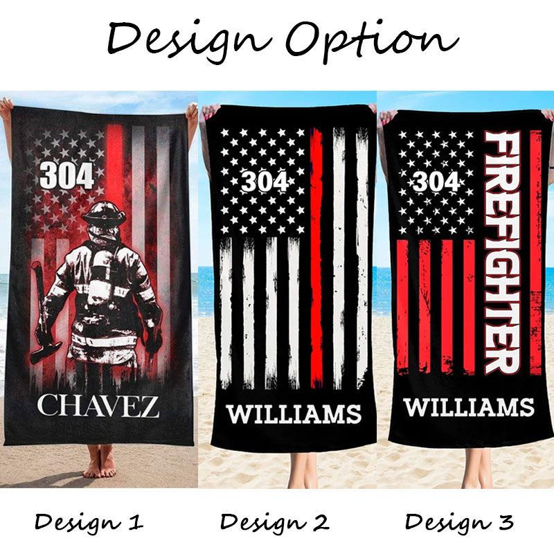 Firefighter Bunker Gear Personalized Beach Towel with Name and Badge Number
