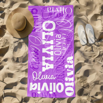 Personalized Signature Beach Towel with Name For Kids, Vacation, Picnic Towel
