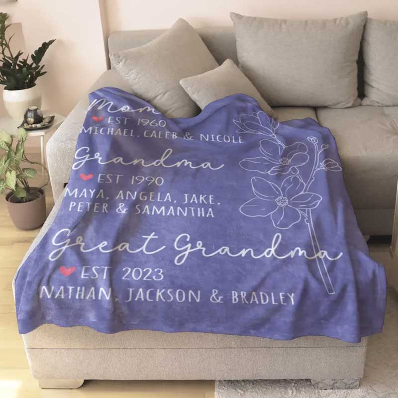 Great Grandma Blanket with Grandkid Names Grandparent Gift
