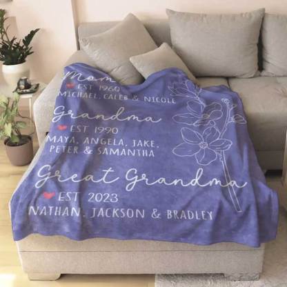 Great Grandma Blanket with Grandkid Names Grandparent Gift