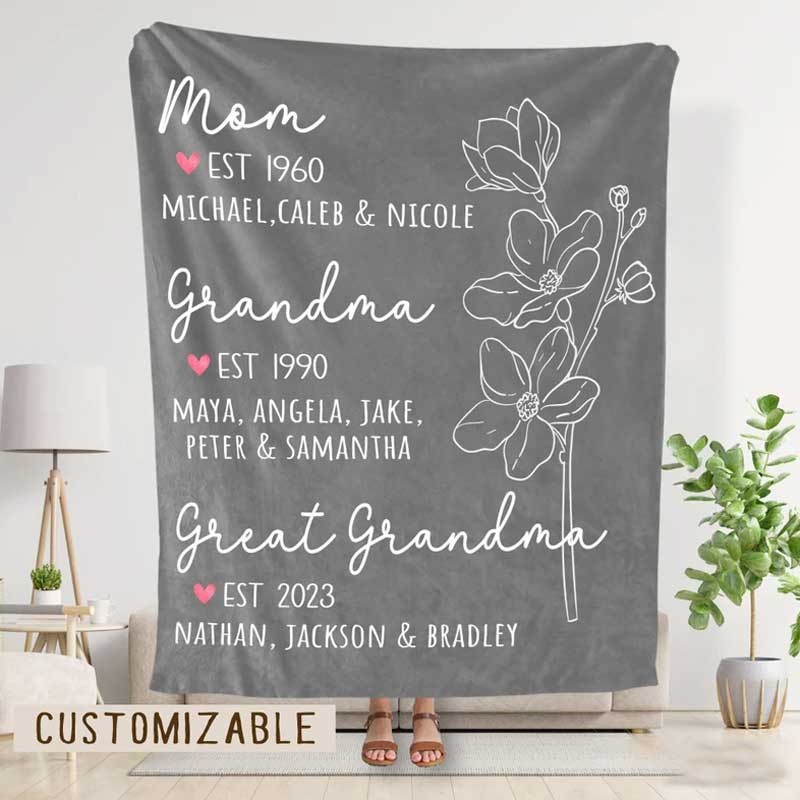 Great Grandma Blanket with Grandkid Names Grandparent Gift