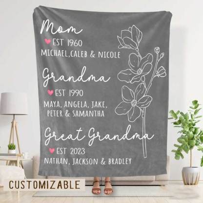 Great Grandma Blanket with Grandkid Names Grandparent Gift