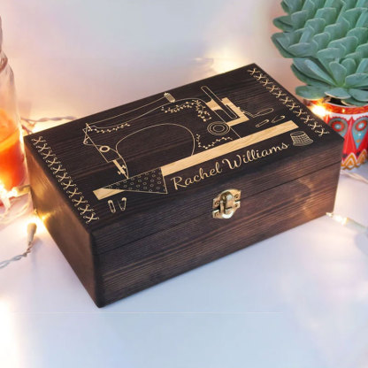 Personalized Engraved Sewing Machine Wooden Box