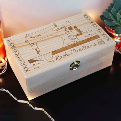 Personalized Engraved Sewing Machine Wooden Box