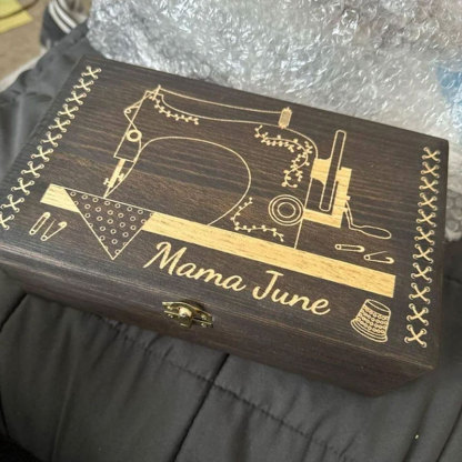 Personalized Engraved Sewing Machine Wooden Box