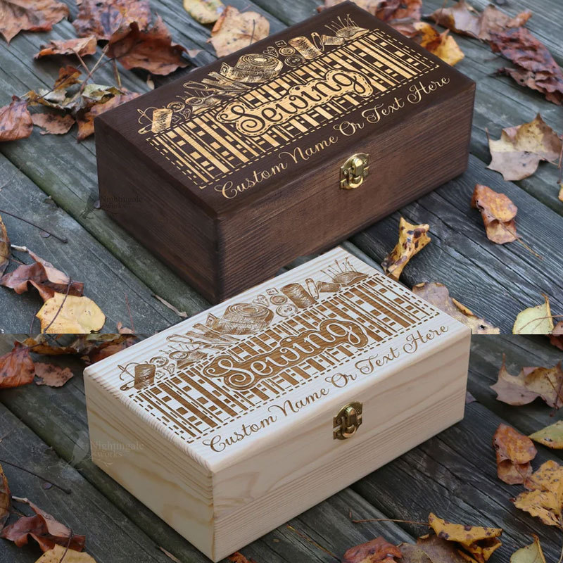 Personalized Engraved Sewing Machine Wooden Box