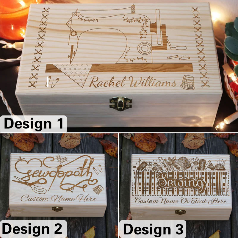 Personalized Engraved Sewing Machine Wooden Box