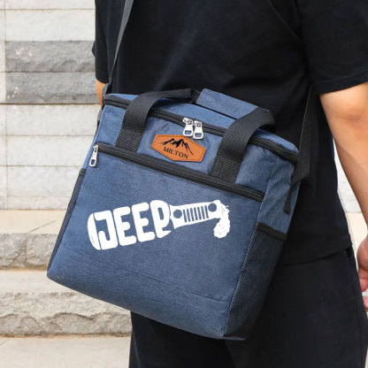 Jeep Lover Drink Cooler Bag with Personalized Engraved Leather Patch