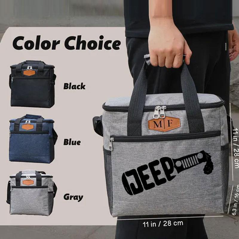 Jeep Lover Drink Cooler Bag with Personalized Engraved Leather Patch