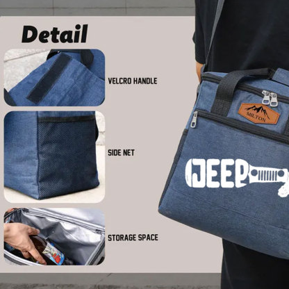 Jeep Lover Drink Cooler Bag with Personalized Engraved Leather Patch