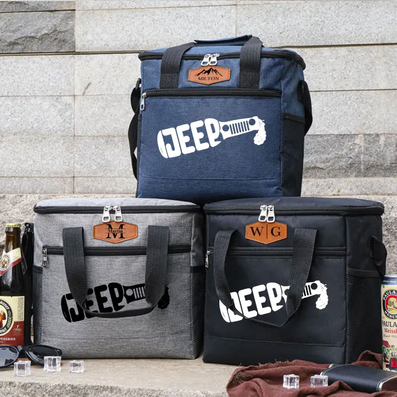 Jeep Lover Drink Cooler Bag with Personalized Engraved Leather Patch