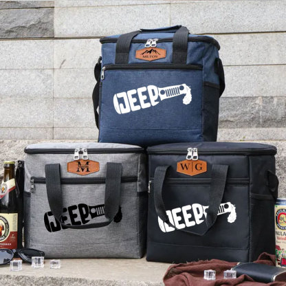 Jeep Lover Drink Cooler Bag with Personalized Engraved Leather Patch