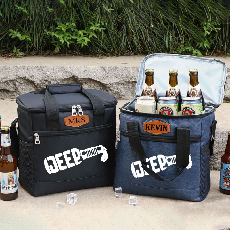 Jeep Lover Drink Cooler Bag with Personalized Engraved Leather Patch