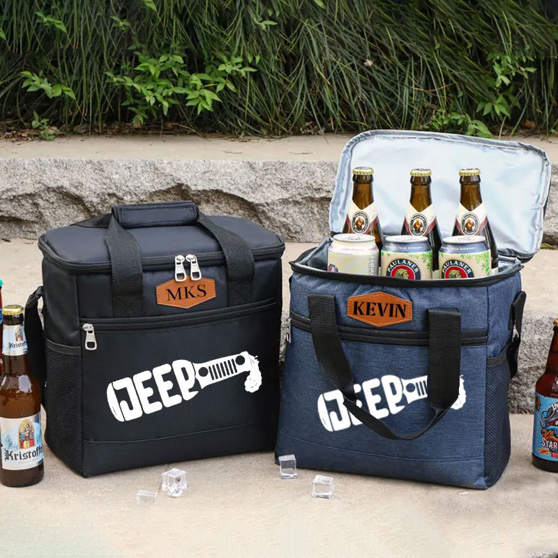 Jeep Lover Drink Cooler Bag with Personalized Engraved Leather Patch