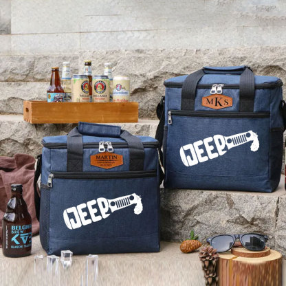 Jeep Lover Drink Cooler Bag with Personalized Engraved Leather Patch
