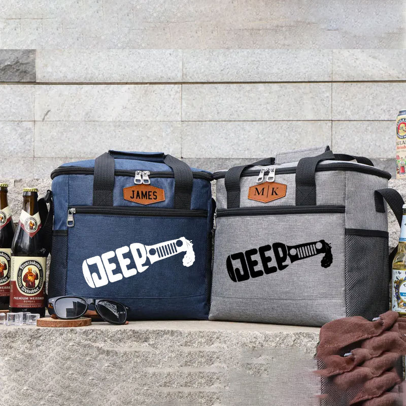 Jeep Lover Drink Cooler Bag with Personalized Engraved Leather Patch