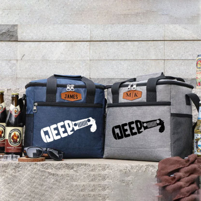 Jeep Lover Drink Cooler Bag with Personalized Engraved Leather Patch