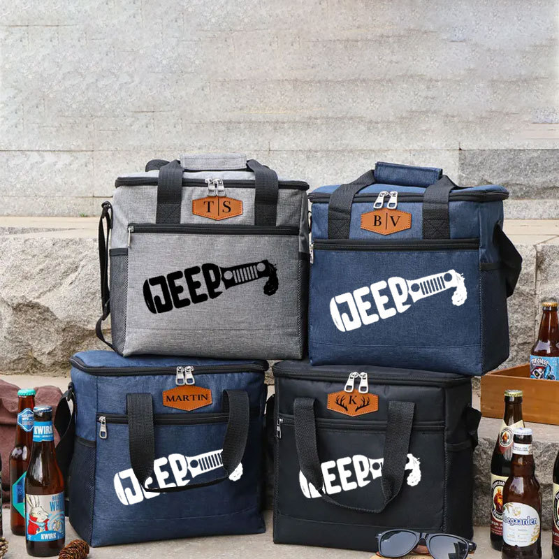 Jeep Lover Drink Cooler Bag with Personalized Engraved Leather Patch