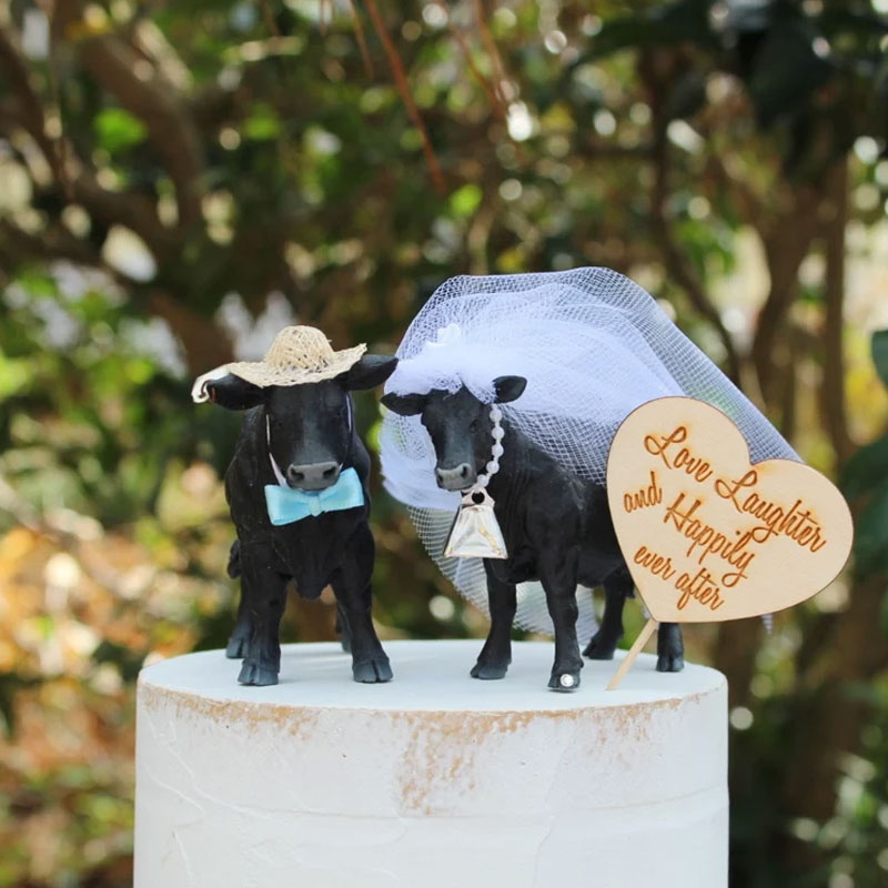 Cow Cake Topper Wedding Anniversary Bride Groom Personalized Unique Barn Gifts