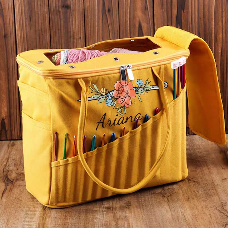 Cute Crochet Custom Canvas Crochet Bag, Gift For Knitter, Yarn Storage Organizer