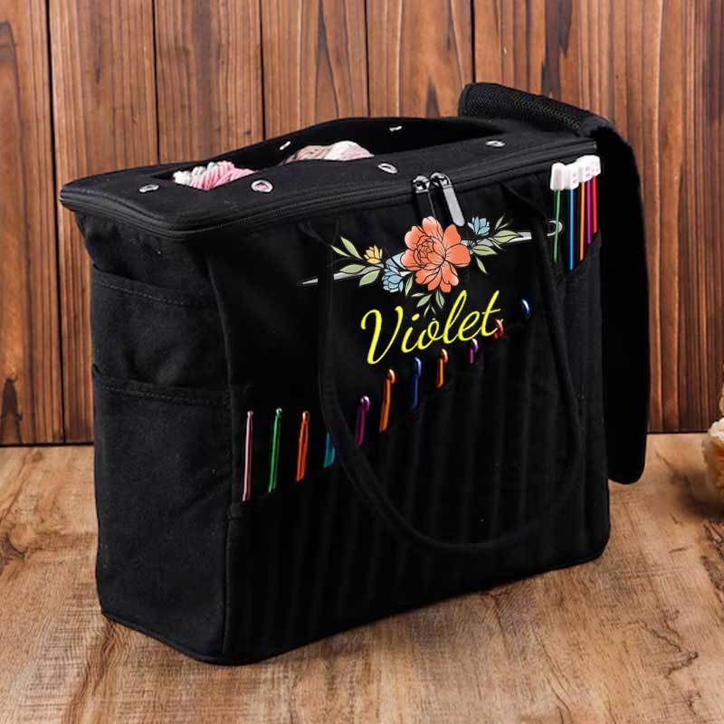 Cute Crochet Custom Canvas Crochet Bag, Gift For Knitter, Yarn Storage Organizer