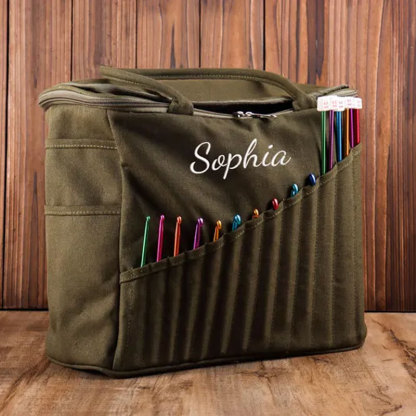 Personalization Canvas Crochet Bag, Gift For Knitter, Yarn Storage Organizer