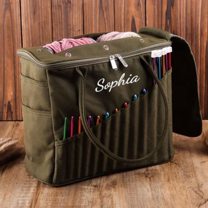 Personalization Canvas Crochet Bag, Gift For Knitter, Yarn Storage Organizer