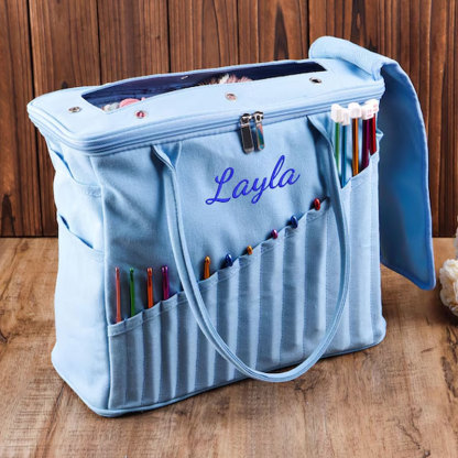Personalization Canvas Crochet Bag, Gift For Knitter, Yarn Storage Organizer