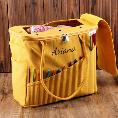 Personalization Canvas Crochet Bag, Gift For Knitter, Yarn Storage Organizer