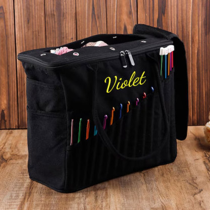 Personalization Canvas Crochet Bag, Gift For Knitter, Yarn Storage Organizer