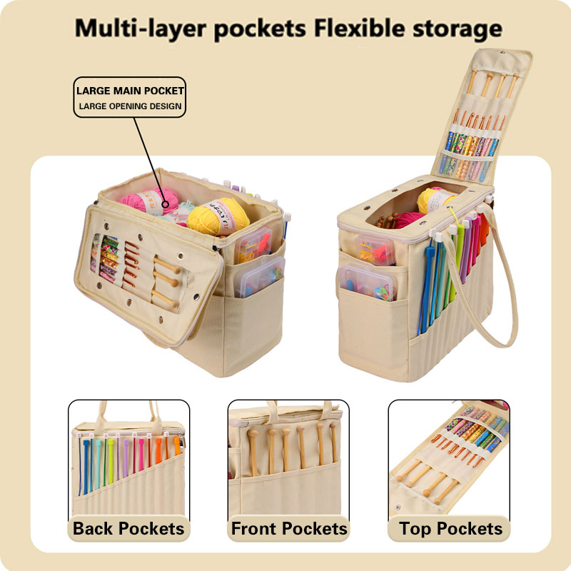 Personalization Canvas Crochet Bag, Gift For Knitter, Yarn Storage Organizer