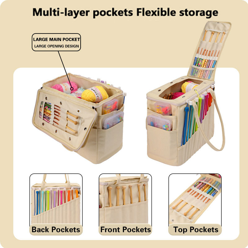 Personalization Canvas Crochet Bag, Gift For Knitter, Yarn Storage Organizer
