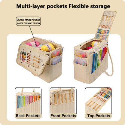 Personalization Canvas Crochet Bag, Gift For Knitter, Yarn Storage Organizer