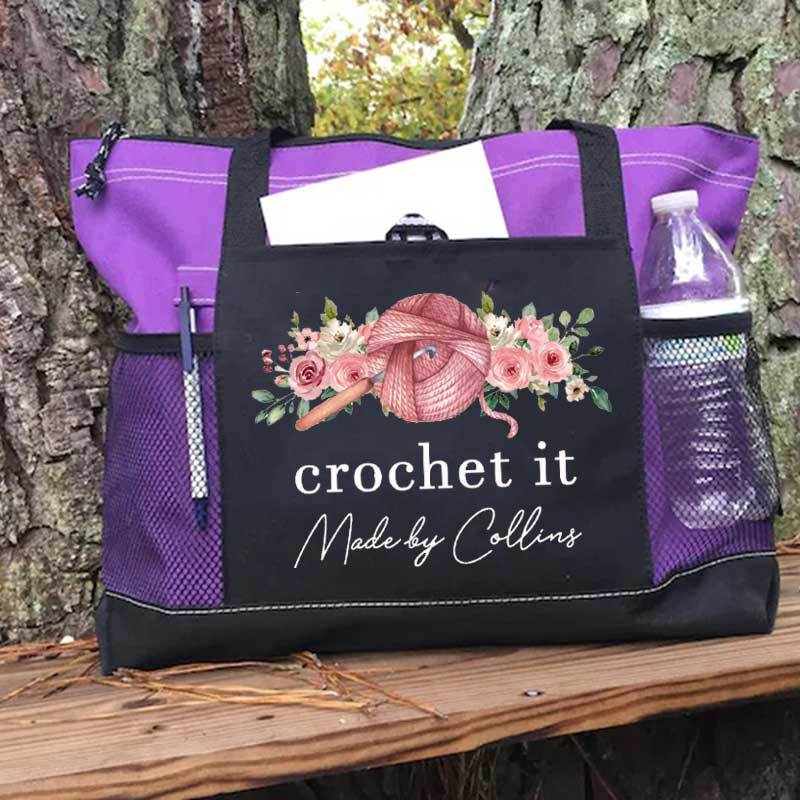 Personalized Crochet Knitting and Flower Tote Bag