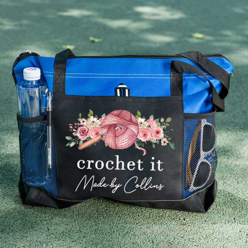 Personalized Crochet Knitting and Flower Tote Bag