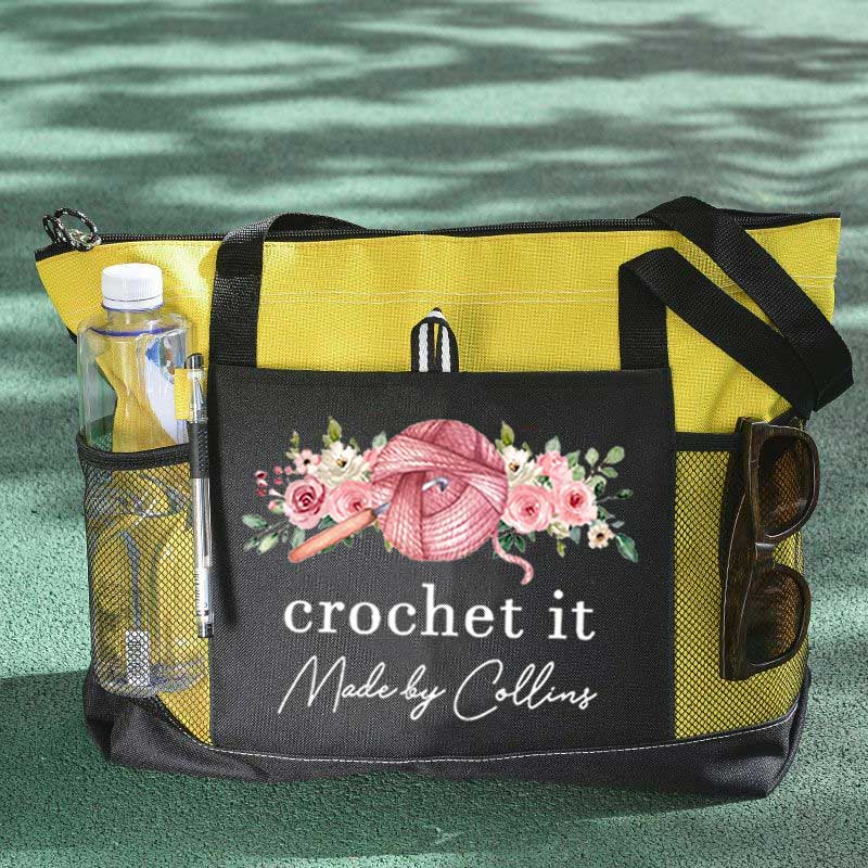 Personalized Crochet Knitting and Flower Tote Bag